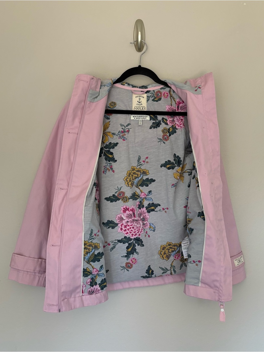 Joules Coast Waterproof Rain Jacket Hooded Floral Lined Lilac Pink: US 4 - Picture 10 of 12